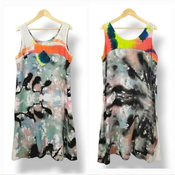 Sucesos Hand Painted One Of A Kind Painter's Palette Sleeveless Tank Dress OSFM - Picture 9 of 9